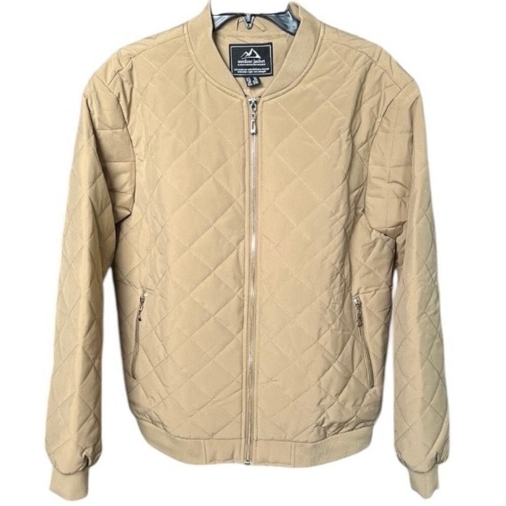 Outdoor Jacket Quilted Bomber Jacket Khaki Tan Minimalist Gorpcore - Men's XL